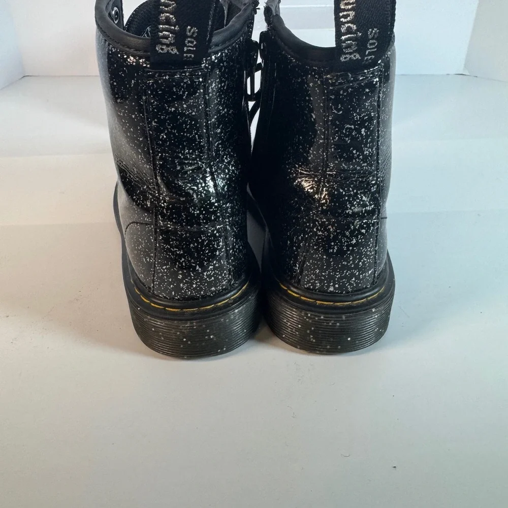 Dr. Martens 1460 J Kids Black Patent Splatter Combat Boots Size 3 US 2 UK 34 EU